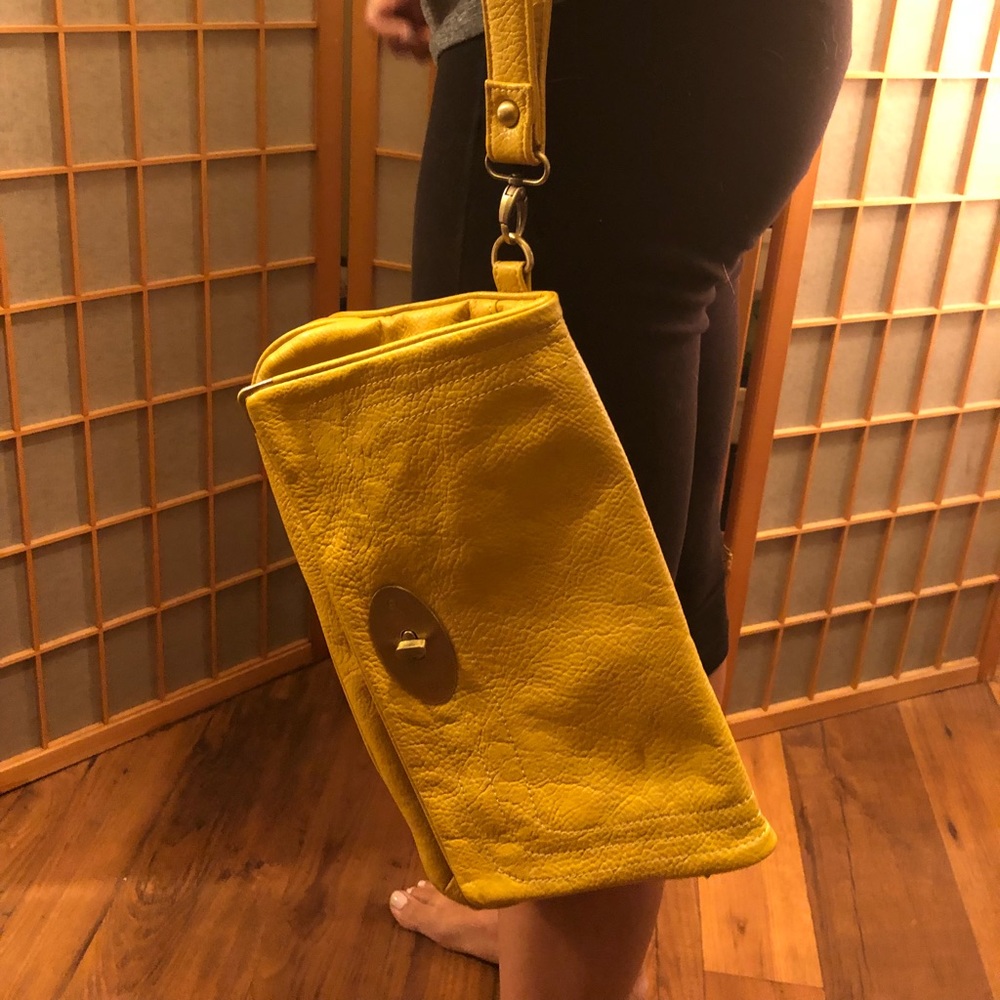 Large yellow leather clutch/wristlet
